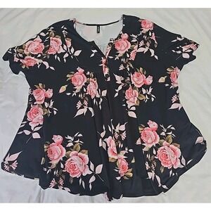 Allegrace‎ Women's 4X Floral Blouse Short-Sleeve